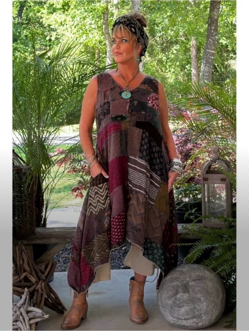 Jaded Gypsy Chocolate Patchwork Dress in Multi-Color